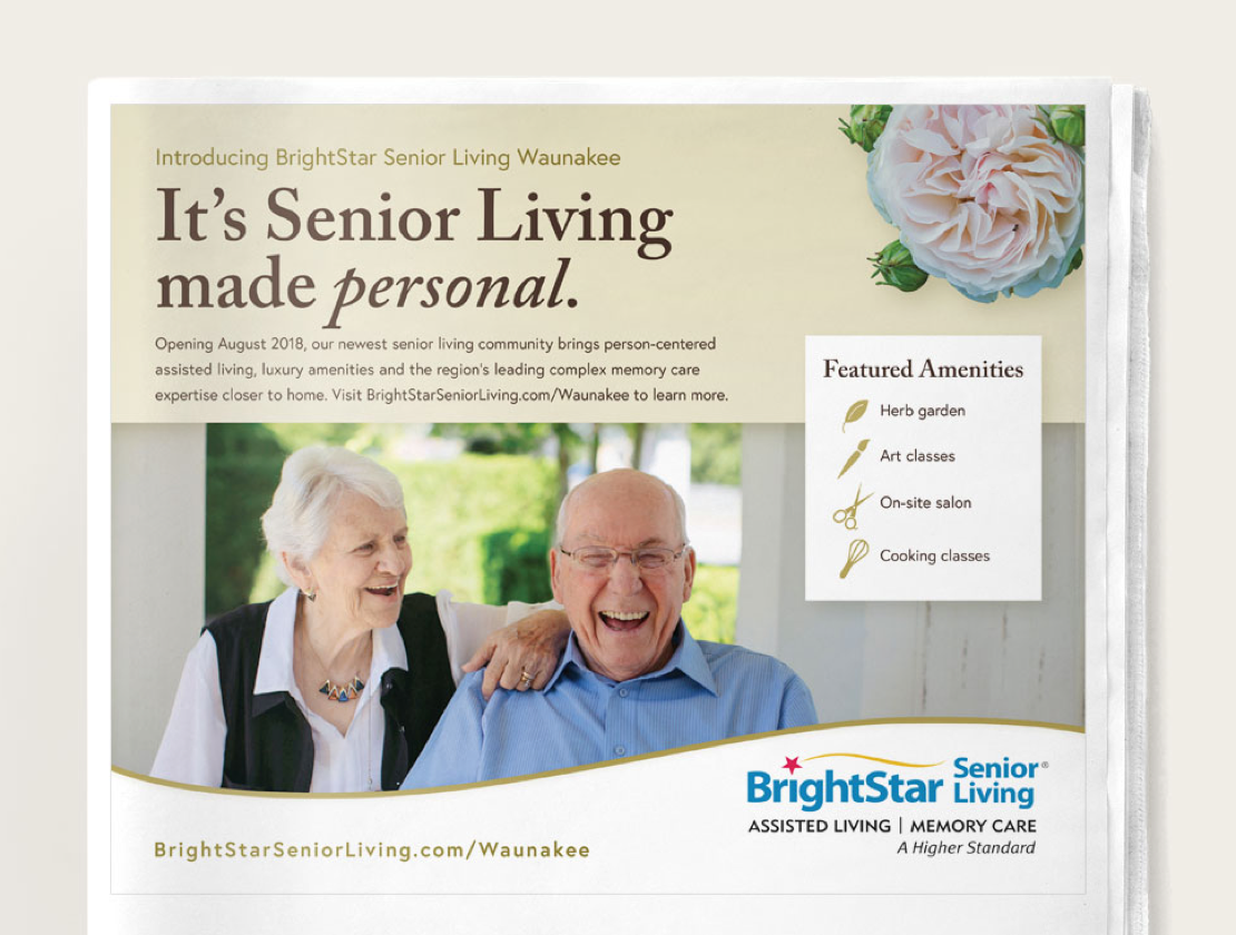 Print Ad promoting BrightStar Senior Living Waunakee location